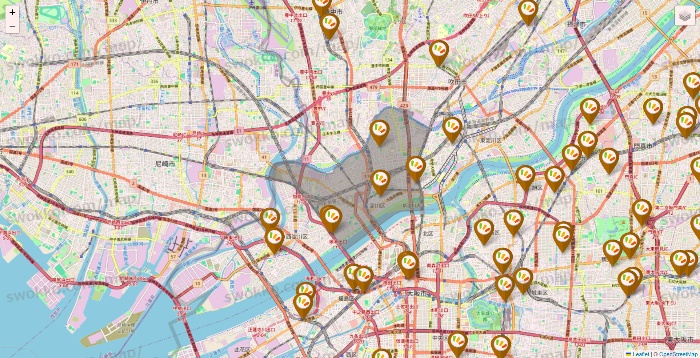 大阪府のワッツ系列（ワッツ、ワッツウィズ、シルク、ミーツ、フレッツ、百圓領事館）の店舗地図