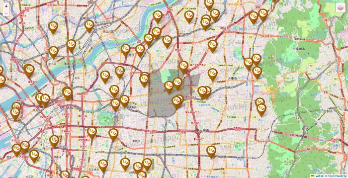 大阪府のワッツ系列（ワッツ、ワッツウィズ、シルク、ミーツ、フレッツ、百圓領事館）の店舗地図