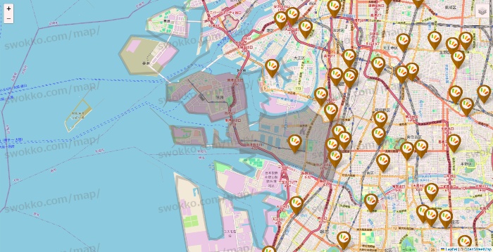 大阪府のワッツ系列（ワッツ、ワッツウィズ、シルク、ミーツ、フレッツ、百圓領事館）の店舗地図