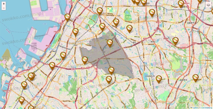 大阪府のワッツ系列（ワッツ、ワッツウィズ、シルク、ミーツ、フレッツ、百圓領事館）の店舗地図