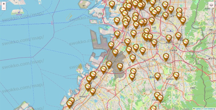 大阪府のワッツ系列（ワッツ、ワッツウィズ、シルク、ミーツ、フレッツ、百圓領事館）の店舗地図