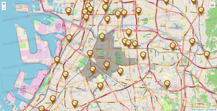 大阪府のワッツ系列（ワッツ、ワッツウィズ、シルク、ミーツ、フレッツ、百圓領事館）の店舗地図