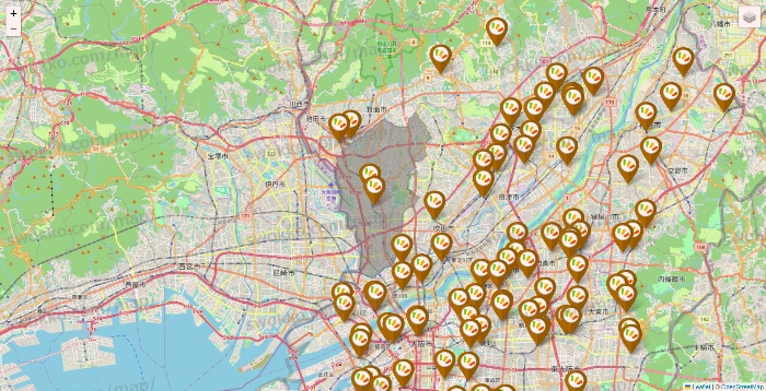 大阪府のワッツ系列（ワッツ、ワッツウィズ、シルク、ミーツ、フレッツ、百圓領事館）の店舗地図