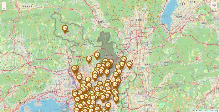 大阪府のワッツ系列（ワッツ、ワッツウィズ、シルク、ミーツ、フレッツ、百圓領事館）の店舗地図