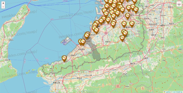 大阪府のワッツ系列（ワッツ、ワッツウィズ、シルク、ミーツ、フレッツ、百圓領事館）の店舗地図