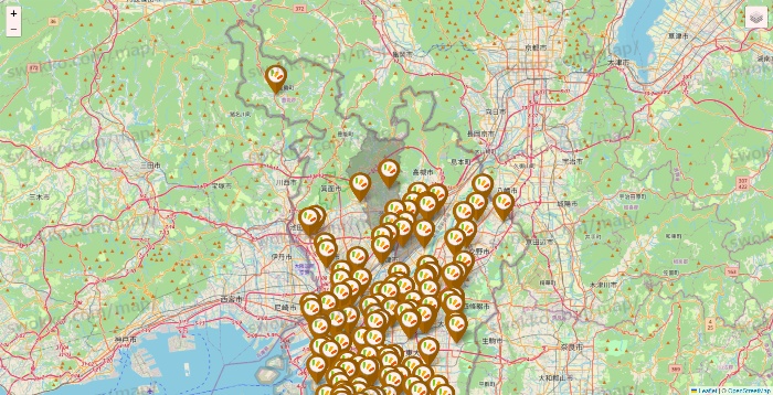 大阪府のワッツ系列（ワッツ、ワッツウィズ、シルク、ミーツ、フレッツ、百圓領事館）の店舗地図