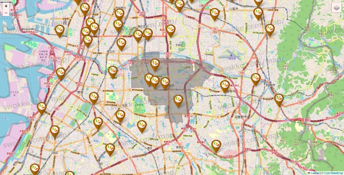 大阪府のワッツ系列（ワッツ、ワッツウィズ、シルク、ミーツ、フレッツ、百圓領事館）の店舗地図