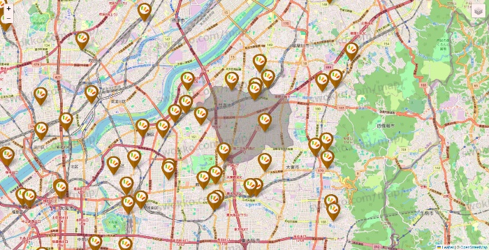 大阪府のワッツ系列（ワッツ、ワッツウィズ、シルク、ミーツ、フレッツ、百圓領事館）の店舗地図