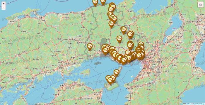 兵庫県のワッツ系列（ワッツ、ワッツウィズ、シルク、ミーツ、フレッツ、百圓領事館）の店舗地図