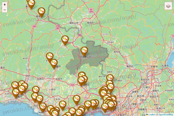 兵庫県のワッツ系列（ワッツ、ワッツウィズ、シルク、ミーツ、フレッツ、百圓領事館）の店舗地図