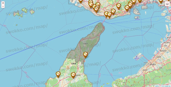 兵庫県のワッツ系列（ワッツ、ワッツウィズ、シルク、ミーツ、フレッツ、百圓領事館）の店舗地図