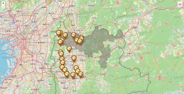 奈良県のワッツ系列（ワッツ、ワッツウィズ、シルク、ミーツ、フレッツ、百圓領事館）の店舗地図