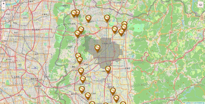 奈良県のワッツ系列（ワッツ、ワッツウィズ、シルク、ミーツ、フレッツ、百圓領事館）の店舗地図