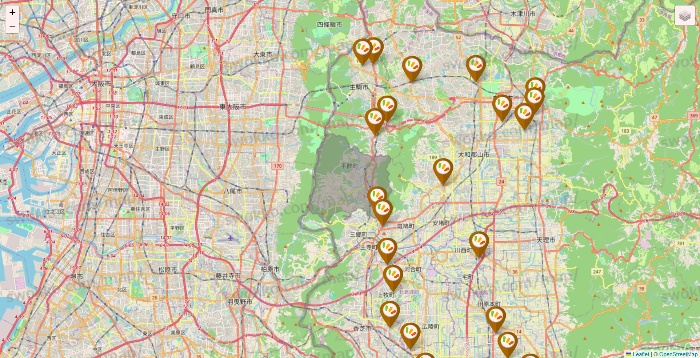 奈良県のワッツ系列（ワッツ、ワッツウィズ、シルク、ミーツ、フレッツ、百圓領事館）の店舗地図