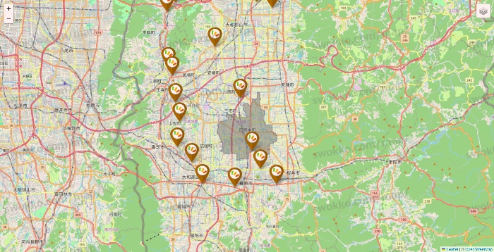 奈良県のワッツ系列（ワッツ、ワッツウィズ、シルク、ミーツ、フレッツ、百圓領事館）の店舗地図