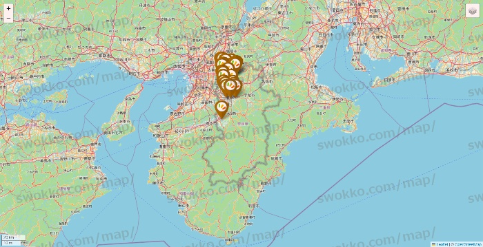奈良県のワッツ系列（ワッツ、ワッツウィズ、シルク、ミーツ、フレッツ、百圓領事館）の店舗地図