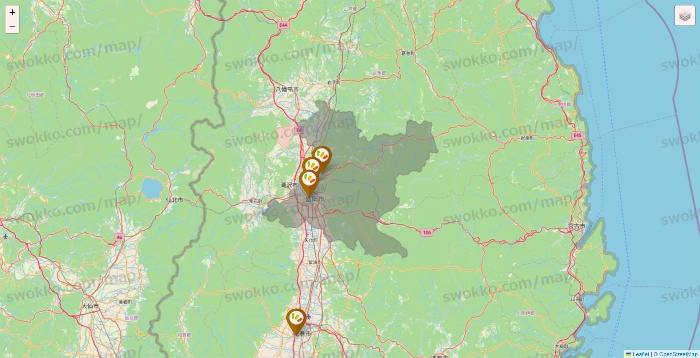 岩手県のワッツ系列（ワッツ、ワッツウィズ、シルク、ミーツ、フレッツ、百圓領事館）の店舗地図