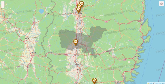 岩手県のワッツ系列（ワッツ、ワッツウィズ、シルク、ミーツ、フレッツ、百圓領事館）の店舗地図