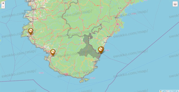 和歌山県のワッツ系列（ワッツ、ワッツウィズ、シルク、ミーツ、フレッツ、百圓領事館）の店舗地図