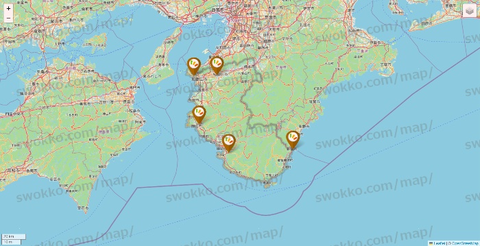 和歌山県のワッツ系列（ワッツ、ワッツウィズ、シルク、ミーツ、フレッツ、百圓領事館）の店舗地図