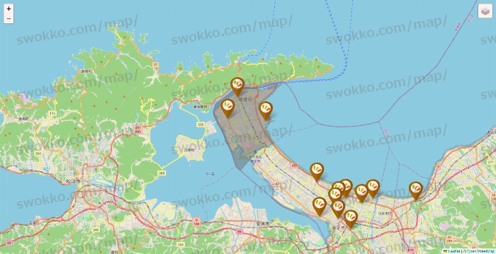 鳥取県のワッツ系列（ワッツ、ワッツウィズ、シルク、ミーツ、フレッツ、百圓領事館）の店舗地図
