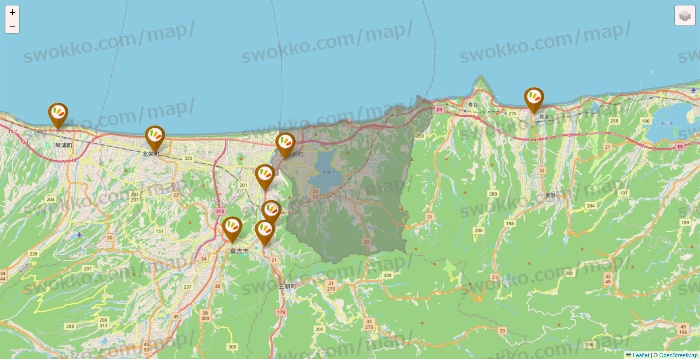 鳥取県のワッツ系列（ワッツ、ワッツウィズ、シルク、ミーツ、フレッツ、百圓領事館）の店舗地図