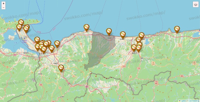 鳥取県のワッツ系列（ワッツ、ワッツウィズ、シルク、ミーツ、フレッツ、百圓領事館）の店舗地図