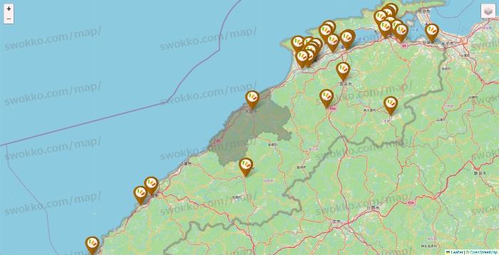 島根県のワッツ系列（ワッツ、ワッツウィズ、シルク、ミーツ、フレッツ、百圓領事館）の店舗地図