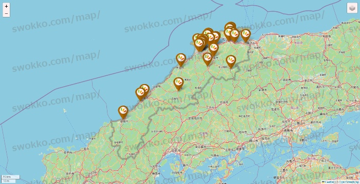 島根県のワッツ系列（ワッツ、ワッツウィズ、シルク、ミーツ、フレッツ、百圓領事館）の店舗地図