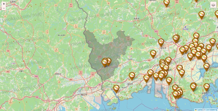 岡山県のワッツ系列（ワッツ、ワッツウィズ、シルク、ミーツ、フレッツ、百圓領事館）の店舗地図