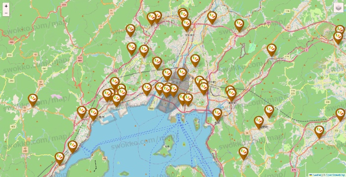 広島県のワッツ系列（ワッツ、ワッツウィズ、シルク、ミーツ、フレッツ、百圓領事館）の店舗地図