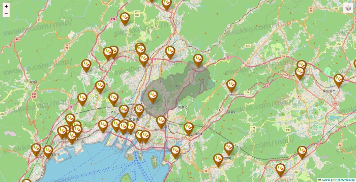 広島県のワッツ系列（ワッツ、ワッツウィズ、シルク、ミーツ、フレッツ、百圓領事館）の店舗地図