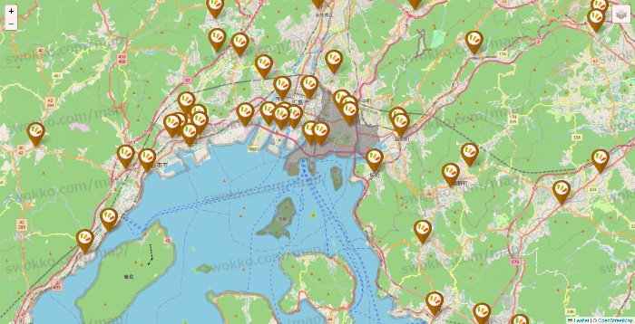 広島県のワッツ系列（ワッツ、ワッツウィズ、シルク、ミーツ、フレッツ、百圓領事館）の店舗地図