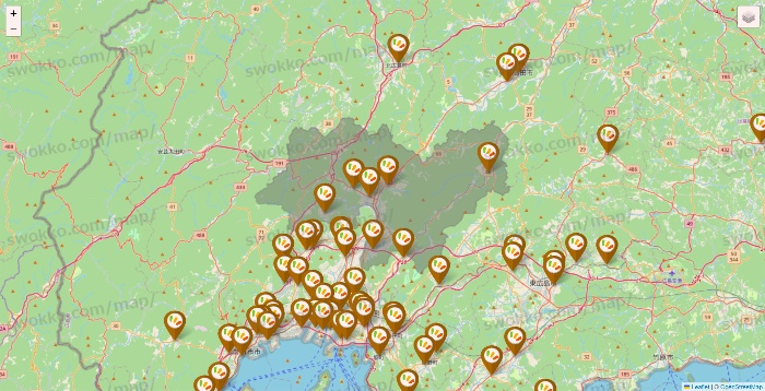 広島県のワッツ系列（ワッツ、ワッツウィズ、シルク、ミーツ、フレッツ、百圓領事館）の店舗地図