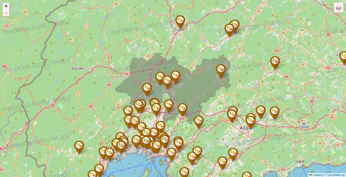 広島県のワッツ系列（ワッツ、ワッツウィズ、シルク、ミーツ、フレッツ、百圓領事館）の店舗地図