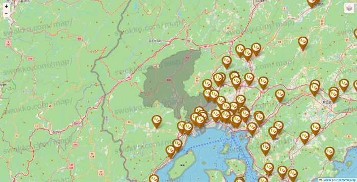 広島県のワッツ系列（ワッツ、ワッツウィズ、シルク、ミーツ、フレッツ、百圓領事館）の店舗地図