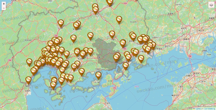 広島県のワッツ系列（ワッツ、ワッツウィズ、シルク、ミーツ、フレッツ、百圓領事館）の店舗地図