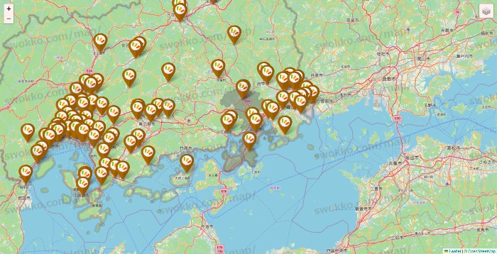 広島県のワッツ系列（ワッツ、ワッツウィズ、シルク、ミーツ、フレッツ、百圓領事館）の店舗地図