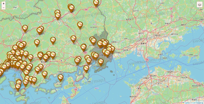 広島県のワッツ系列（ワッツ、ワッツウィズ、シルク、ミーツ、フレッツ、百圓領事館）の店舗地図