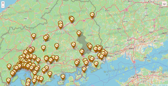 広島県のワッツ系列（ワッツ、ワッツウィズ、シルク、ミーツ、フレッツ、百圓領事館）の店舗地図