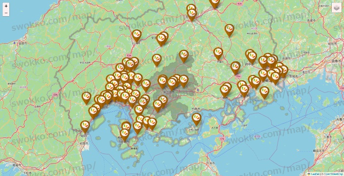 広島県のワッツ系列（ワッツ、ワッツウィズ、シルク、ミーツ、フレッツ、百圓領事館）の店舗地図