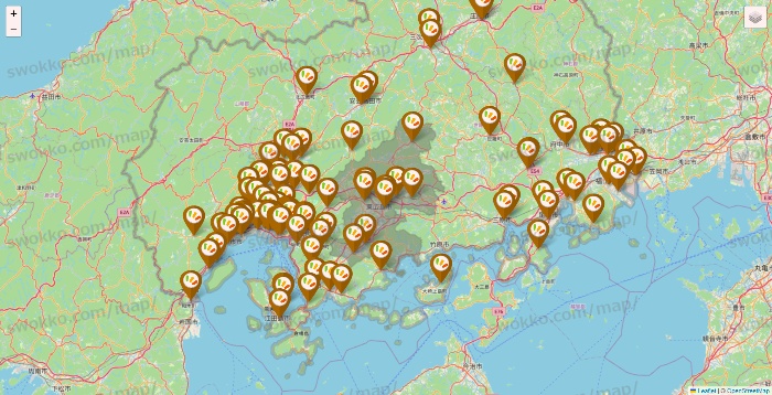 広島県のワッツ系列（ワッツ、ワッツウィズ、シルク、ミーツ、フレッツ、百圓領事館）の店舗地図