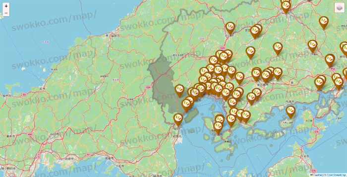 広島県のワッツ系列（ワッツ、ワッツウィズ、シルク、ミーツ、フレッツ、百圓領事館）の店舗地図