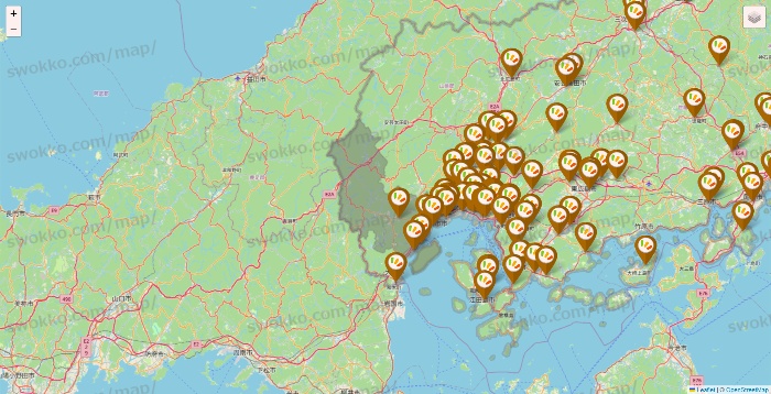 広島県のワッツ系列（ワッツ、ワッツウィズ、シルク、ミーツ、フレッツ、百圓領事館）の店舗地図