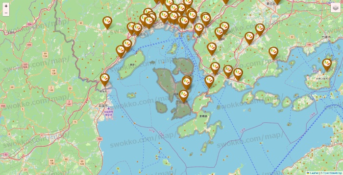 広島県のワッツ系列（ワッツ、ワッツウィズ、シルク、ミーツ、フレッツ、百圓領事館）の店舗地図