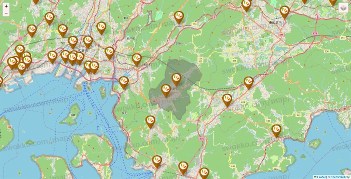 広島県のワッツ系列（ワッツ、ワッツウィズ、シルク、ミーツ、フレッツ、百圓領事館）の店舗地図