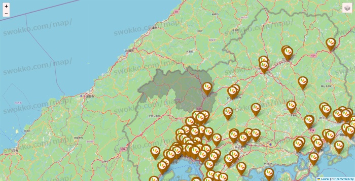 広島県のワッツ系列（ワッツ、ワッツウィズ、シルク、ミーツ、フレッツ、百圓領事館）の店舗地図