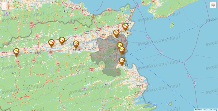 徳島県のワッツ系列（ワッツ、ワッツウィズ、シルク、ミーツ、フレッツ、百圓領事館）の店舗地図