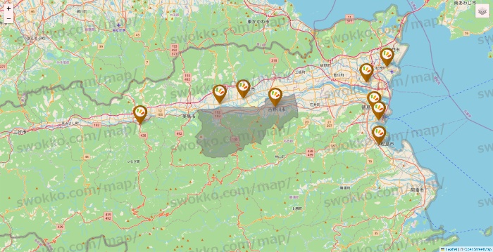 徳島県のワッツ系列（ワッツ、ワッツウィズ、シルク、ミーツ、フレッツ、百圓領事館）の店舗地図