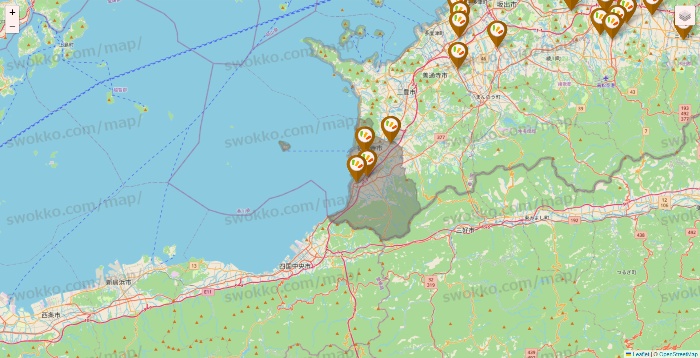 香川県のワッツ系列（ワッツ、ワッツウィズ、シルク、ミーツ、フレッツ、百圓領事館）の店舗地図